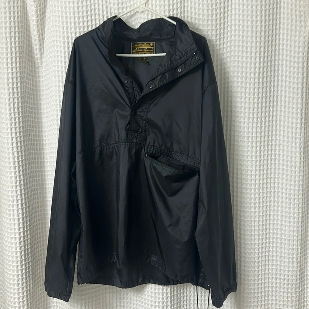 Eddie Bauer Sac Shirt Nylon Jacket Large Black Pullover Cinch Quarter Zip Mens